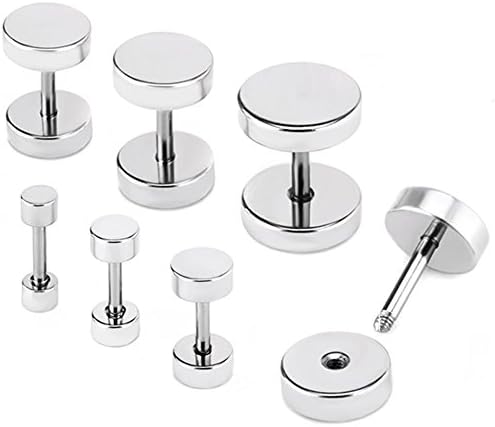 6 Pairs Stainless Steel Stud Earrings Round Dumbbell Hypoallergenic, 3mm 4mm 5mm 6mm 8mm 10mm
