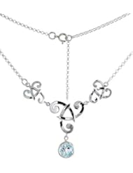 Sterling Silver Celtic Fish Trinity Triquetra Knot Necklace w/ Natural Blue Topaz, 16 inch long