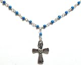 Precila G. Designs Handmade Turquoise Beaded Chain Necklace with Silver Cross Pendant