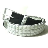 MENS/WOMENS WHITE STUDDED BLACK PUNK BELTS 30" TO 44", XLARGE (42-44)