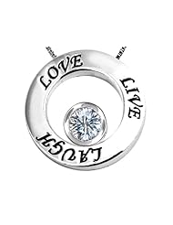 Original Star K (tm) Live/Love/Laugh Circle of Life Pendant with Birthstone White Topaz in 925 Sterling Silver
