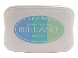 Tsukineko Brilliance 3-Color Pigment Inkpad, Peacock-Pearl Jade,pearl Lime,pearl Sky
