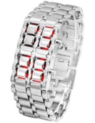 Bundle Monster Fashionable Unisex Silver Stainless Steel LED Lava Digital Bracelet Watch - Red LED