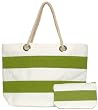 Cotton Canvas Kiwi Striped Zip Purse and Tote Bag with Cotton Rope Handle 21 1/2"x14 1/2"