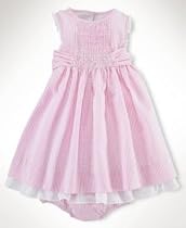 Ralph Lauren Baby Girl Seersucker Smock Dress Blue Multi 6 months