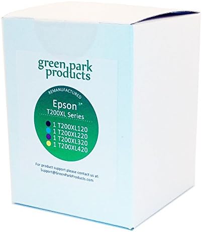 Green Park Premium Remanufactured Ink Cartridge for Epson T200XL Series (4 Pack). 1 Black T200XL120, 1 Cyan T200XL220, 1 Magenta T200XL320, 1 Yellow T200XL420. Premium T200 Series Inkjet Cartridges.