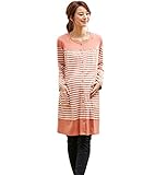 Angeliebe エンジェリーベ 授乳 口 付 スムース ボーダー × 無地 パンツ パジャマ L オレンジ