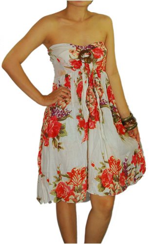 New Bohemian Styles - Women's Flower Pattern Lightweight Cotton Sun Dress, White