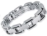 Stainless Steel Mens Bold Link Rubber Bracelet - 8.5 Inch
