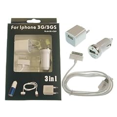 3in1 Set netzteil und KFZ Ladekabel f. Iphone 2 / 3G / 3GS / 4G