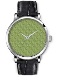 SPRAWL Aanalog Fashion Series Silver Ladies Watches of Genuine Black Leather Strap,Unique Wrist Watch for Women Girls Designed with Light green background blur