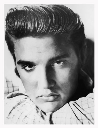 Elvis Presley Vintage Black and White Print on Canvas in Painted Style