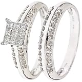 3/4 Carat T.W. Round, Princess Cut Diamond Ladies' Bridal Wedding Ring Set 10K White Gold - Size 7