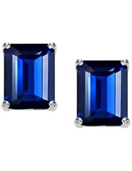 Tommaso Design (tm) 8x6mm Emerald Cut Created Sapphire Earrings Studs in 14 kt White Gold
