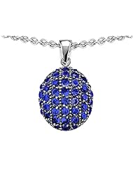 Original Star K (tm) Oval Puffed Pendant with Created Sapphire in 925 Sterling Silver