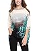 DJT Womens Batwing Sleeve Round Neck Flower Semi Sheer Top One Size Apricot-Green