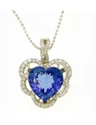 18K Yellow Gold Tanzanite and Diamond Heart Shaped Pendant -- LIFETIME WARRANTY