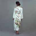 White Silk Robe for Women -- The Chrysanthemum -- 100% Silk, Hand Painted