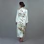 White Silk Robe for Women -- The Chrysanthemum -- 100% Silk, Hand Painted