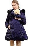 スウィートマミー (Sweet Mommy) ファーフード付き ウエストリボン ダウン ママコート マルチ防寒 ダッカー付き L ネイビー