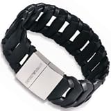 Emporio Armani Jewelry / Jewellery Men's Braided Black Leather Cuff Bracelet with Sterling Silver Latch Closure EG1077