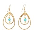 Gold Vermeil Teardrop Shaped Dangle Earrings with Teal Blue Swarovski Crystal Bead Accents, #7472