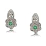 Emerald Earrings W/ Diamond 14K White Gold Flower Posts