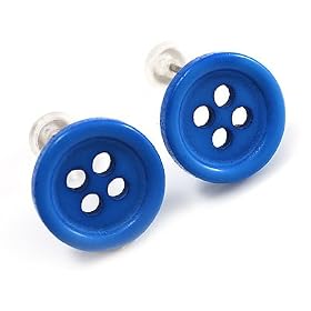 Small Light Blue Plastic Button Stud Earrings (Silver Tone) -11mm Diameter