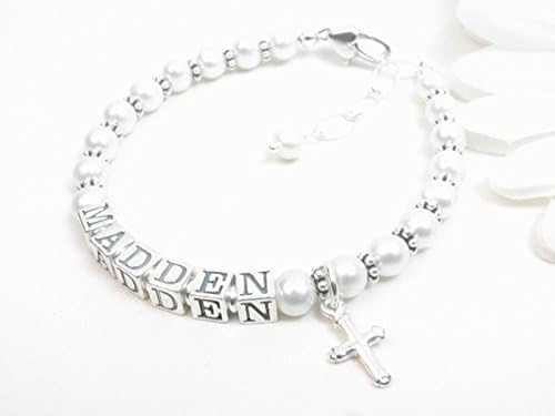 Baby Girl Freshwater Pearl Name Bracelet for Christening Baptism Communion Birthday