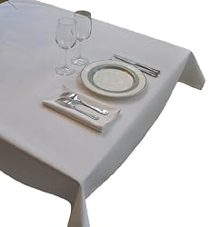 52 in by 52 in White Square Tablecloth Heavy Woven Polyester - Commercial Grade