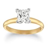  : 14k Yellow Gold Princess Cut Solitaire Diamond Engagement Ring (1 1/2 ct, H-I Color, SI2-I1 Clarity)