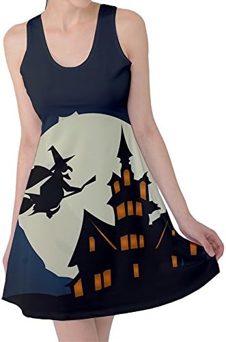 Halloween Spooky Gothic Sleeveless Skater Dress (X-Large, Witch)