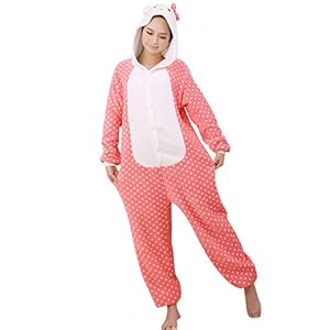 Afoxsos Women's Cosplay Flannel Anime Cartoon Onesie Adult Pajamas Size S Pink Dot