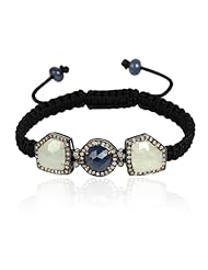 Diamond Pave Multi Sapphire Charm Macrame Stretch Bracelet .925 Sterling Silver Jewelry