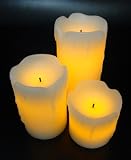 Flammenlose Echtwachskerzen CREME NEU 3tlg. mit Wachstropfen, Vanilleduft, LED Echtwachskerze, LED Kerze, Kerze, Adventskranz, Weihnachten, Laterne, Licht, Windlicht, Tischlicht, Deko, Batteriebetriebene Kerze, Elektrische Kerze