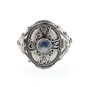 Sterling Silver Gothic Cross and Rainbow Moonstone Poison Box Locket Ring Size... by  
