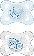 MAM Night Glow in the Dark Silicone Pacifier, Blue, 2-Count