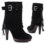 Damen Schuhe, Stiefeletten, 6872, Synthetik in hochwertiger Wild Leder Optik, Schwarz, Gr 36