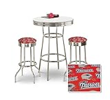 Chrome Bar Table & 2 Chrome New England Patriots NFL Fabric Seat Barstools