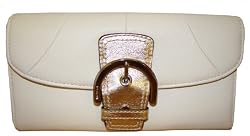 Coach Soho Leather Buckle Slim Envelope Clutch Wallet 45622 White/Gold