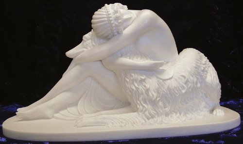 Sale - Art Nouveau Lady w/ Afghan Hound Sculpture - Ships Immediatly