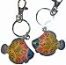 Fish Design, Bag-charms or Key-chain, a Pair Set, Sky Blue Base W/beautiful Pattern!