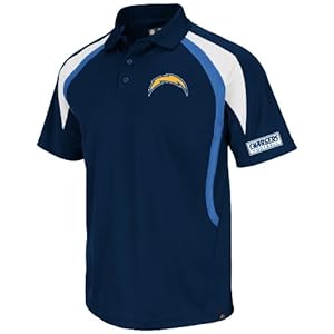 NFL San Diego Chargers Men's Field Classic VI Short Sleeve Polo, Navy/Sport Blue/White, Medium