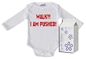 Walk?! I Am Pushed! Long Sleeve Babygro / Bodysuit Organic Baby Clothing Sizes 12-18 months WHITE/BLACK + in funky Milk Carton