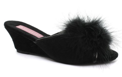 Dunlop Marilyn Black Womens Wedge Slipper Mules