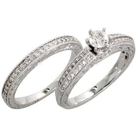 14k White Gold 2-Piece Wedding Ring Set, w/ 0.50 Carat Brilliant Cut Diamonds, 1/4" (6mm) wide
