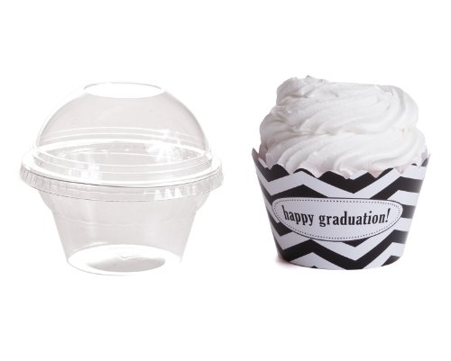 Dress My Cupcake Personalized Favor Dome Containers with Wrappers DIY Kit, Chevron, Happy Graduation, Set of 25