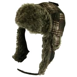 New Faux Fur Wool Plaid Thick Heavy Trooper Ski Hat Black Large Extra Large