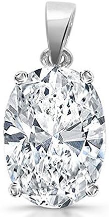 Oval Diamond Color 925 Sterling Silver Solitaire Cubic Zirconia Round Pendant 1.00 Carat Round 7mm by 5mm