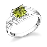 1.75 Carats Princess Cut Genuine Peridot Sterling Silver Ring